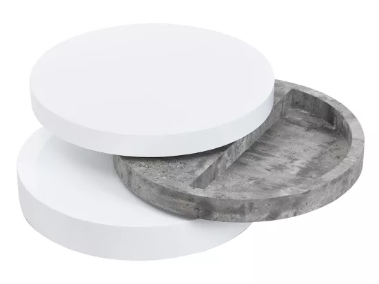 Table basse pivotante ronde avec 1 niche en MDF - Béton et blanc - JANITA