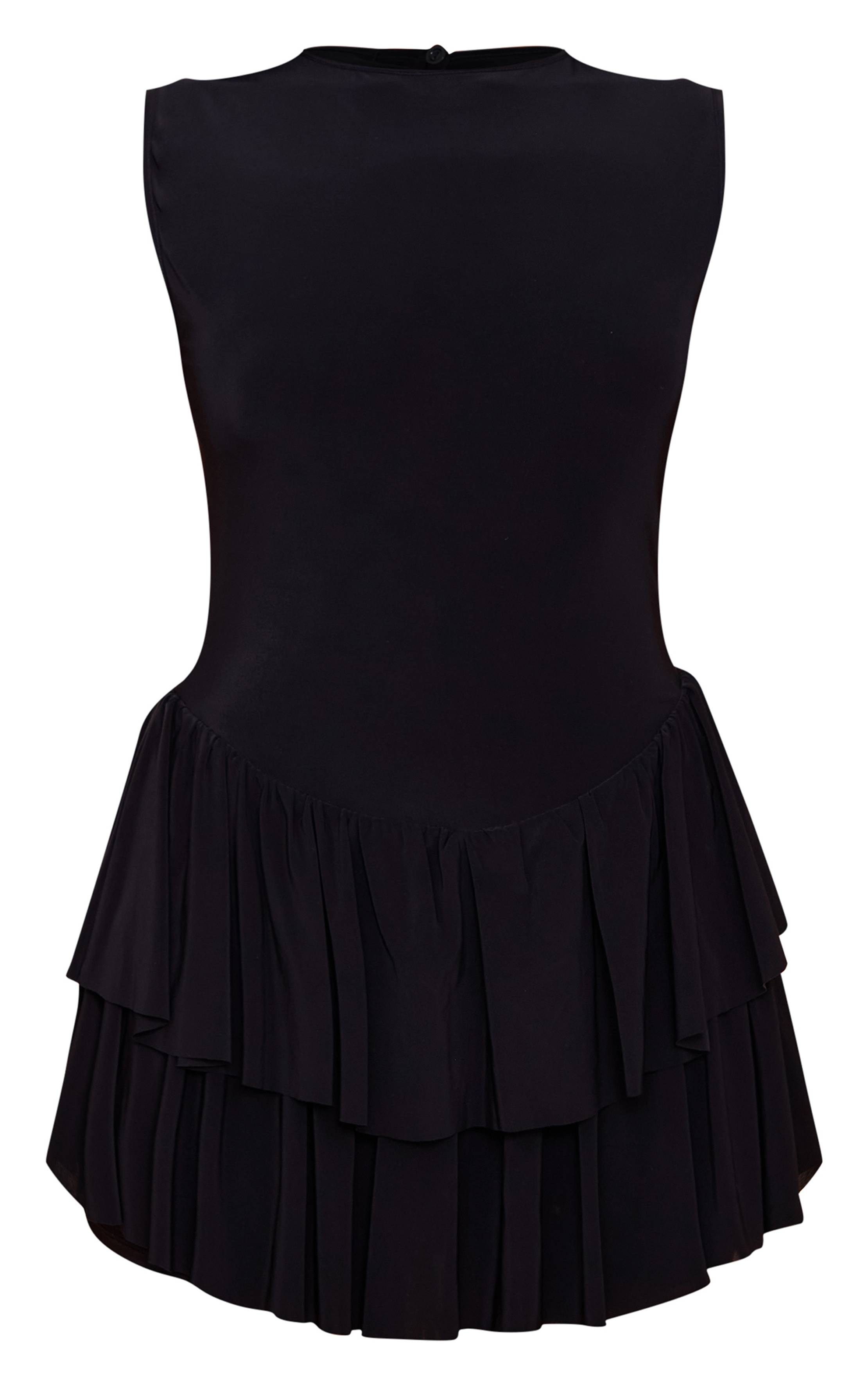 Noir Combi-short Jupe-culotte À Volants En Tissu Slinky Double Épaisseur