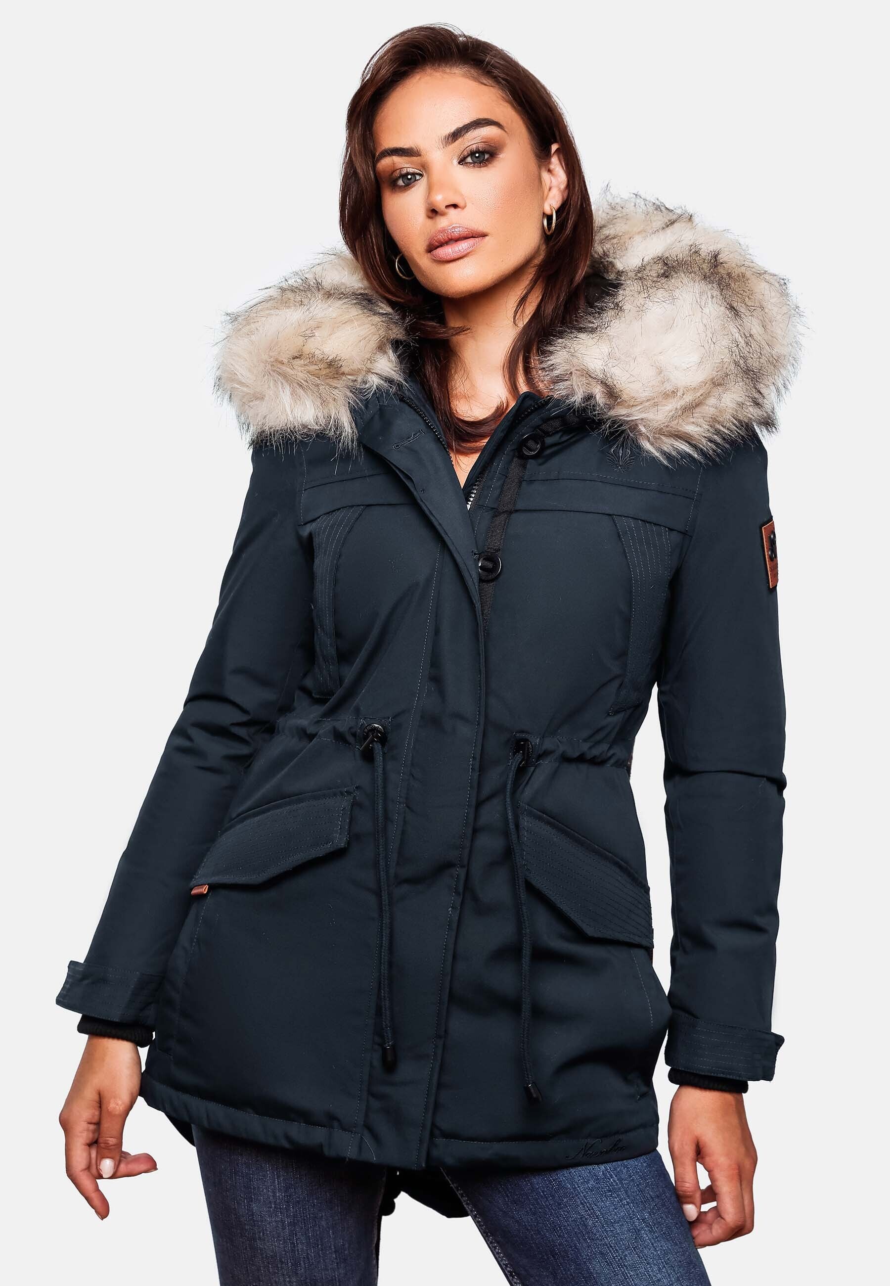 NAVAHOO Damen Wintermantel Parka mit abnehmbarem Kunstfell Lady Like