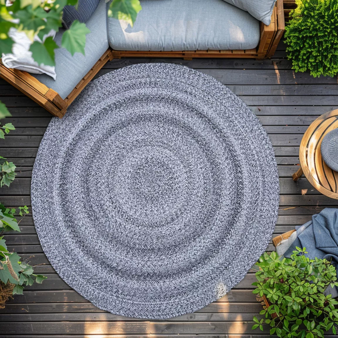 Tapis d'extérieur rond (D160 cm) Pablo Poivre et sel