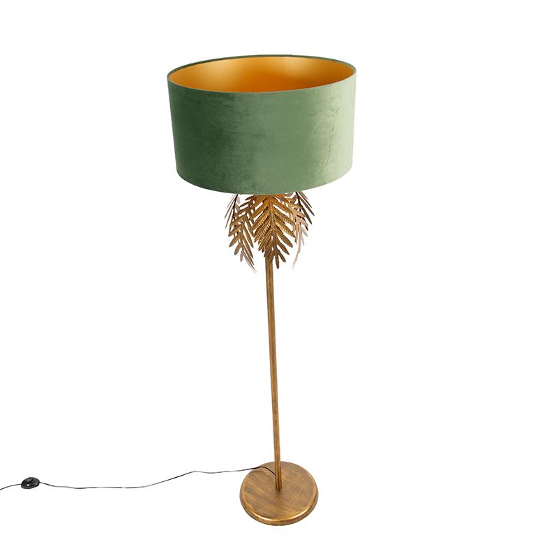 Vloerlamp goud 145 cm met velours kap groen 50 cm - Botanica