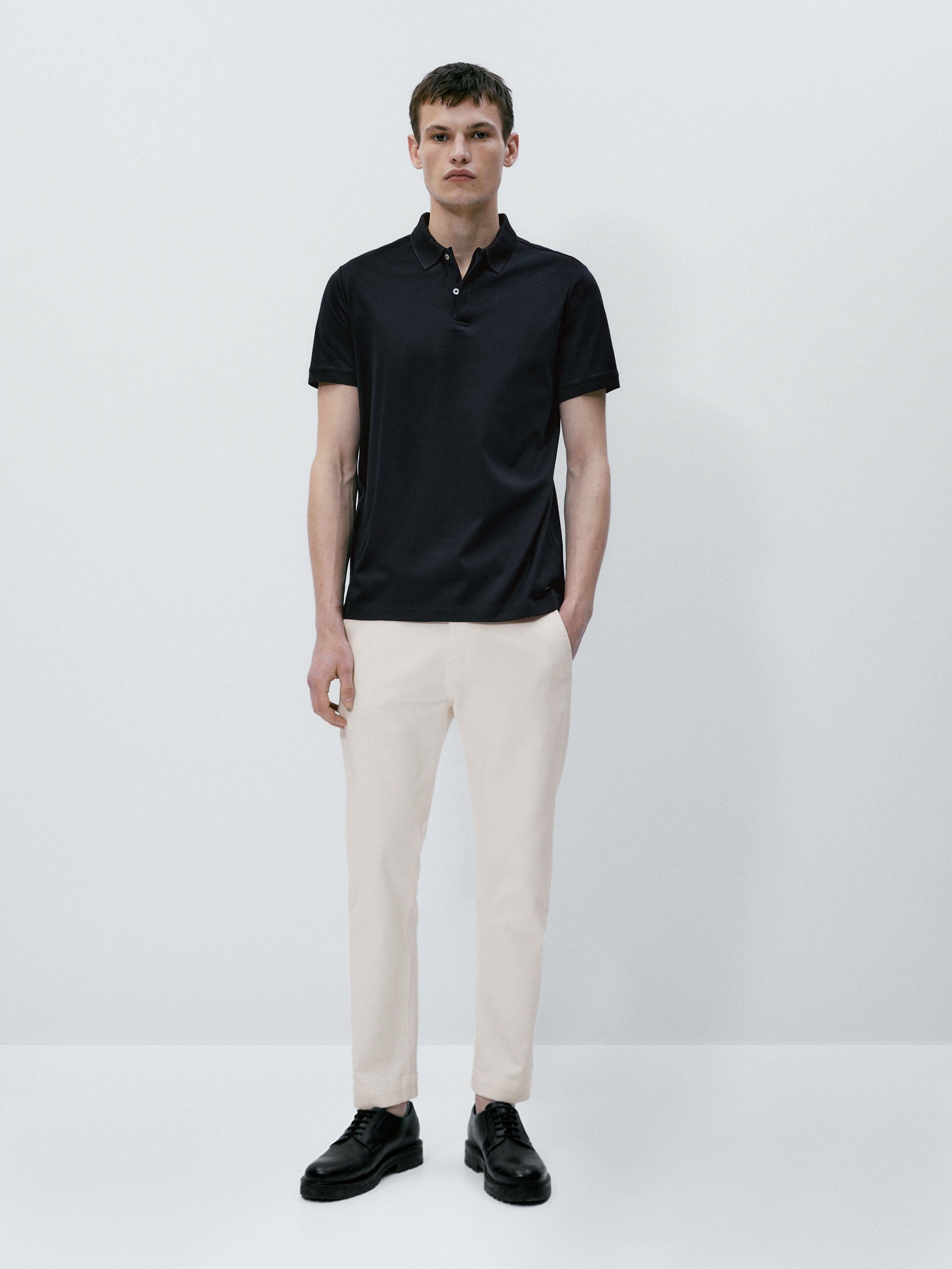 Camisa polo em mistura de algodão mercerizado - AZUL MARINHO