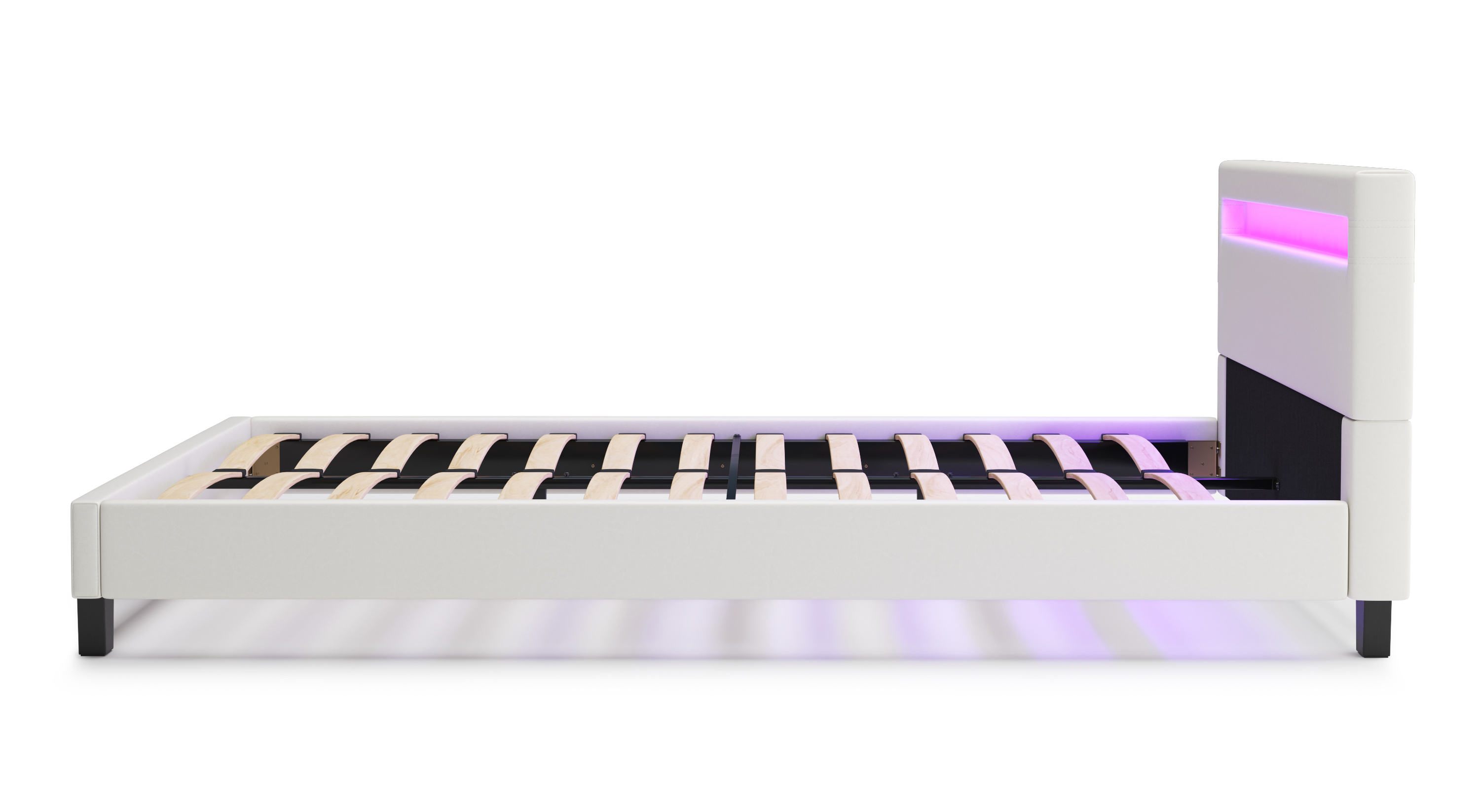 Lederbett LED DREAM 160 x 200 cm weiss
