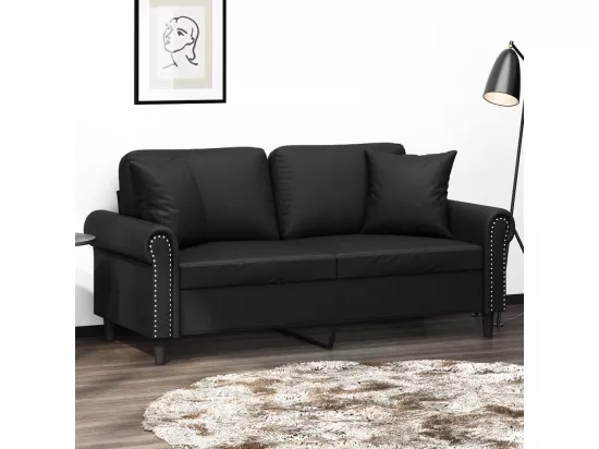 Canapé 2 places avec oreillers décoratifs noir 140cm similicuir