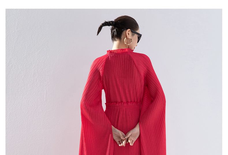 Doowex - Maxi-jurk met cape, ronde hals, effen ruchezoom en plooien