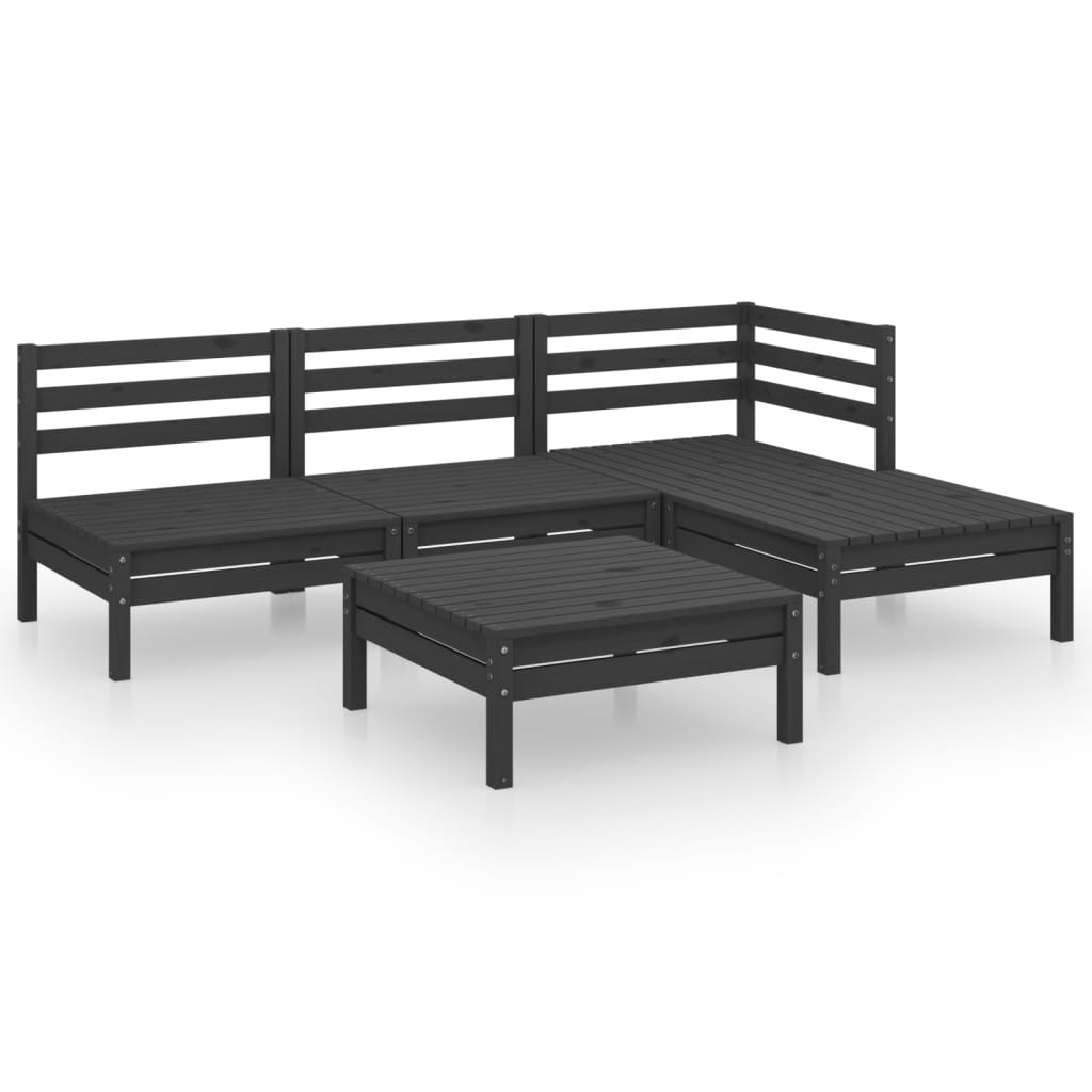 Salon de jardin meuble d'extérieur ensemble de mobilier 5 pièces bois de pin massif noir