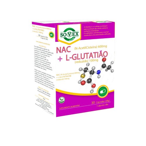 Sovex NAC 600mg   L-Glutatião (reduzido) 100mg 30 cápsulas