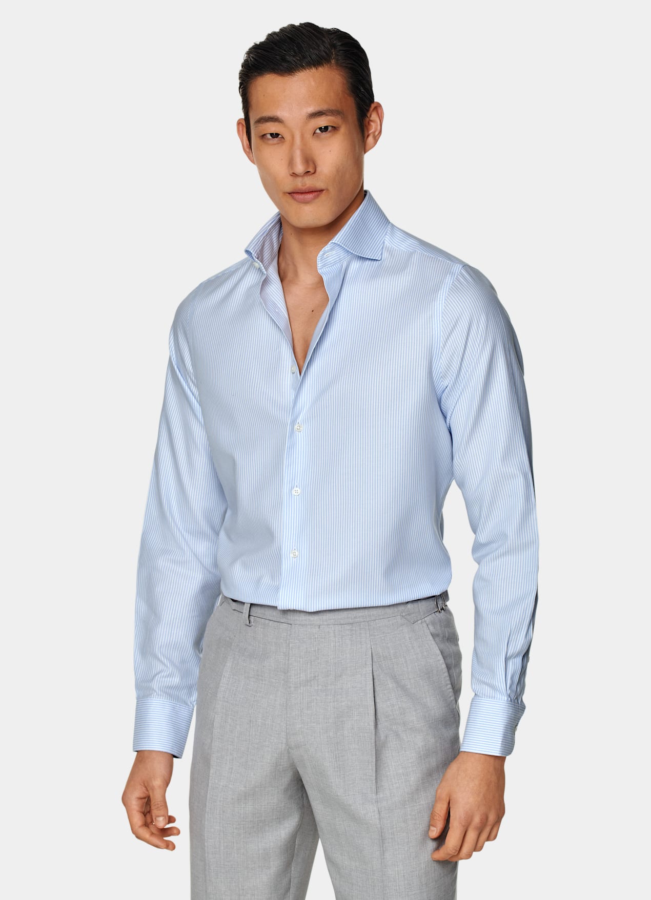 Chemise en oxford coupe très ajustée bleu clair à rayures