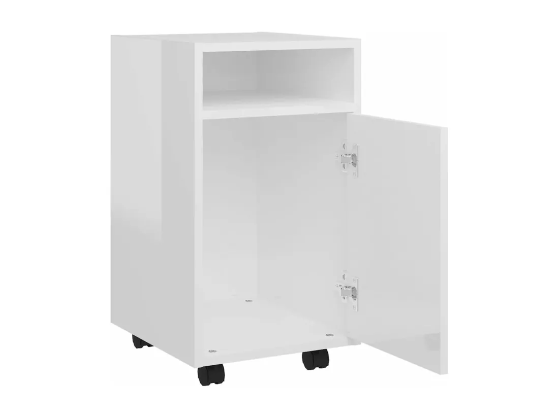 Armoire latérale avec roues Blanc brillant Bois d'ingénierie