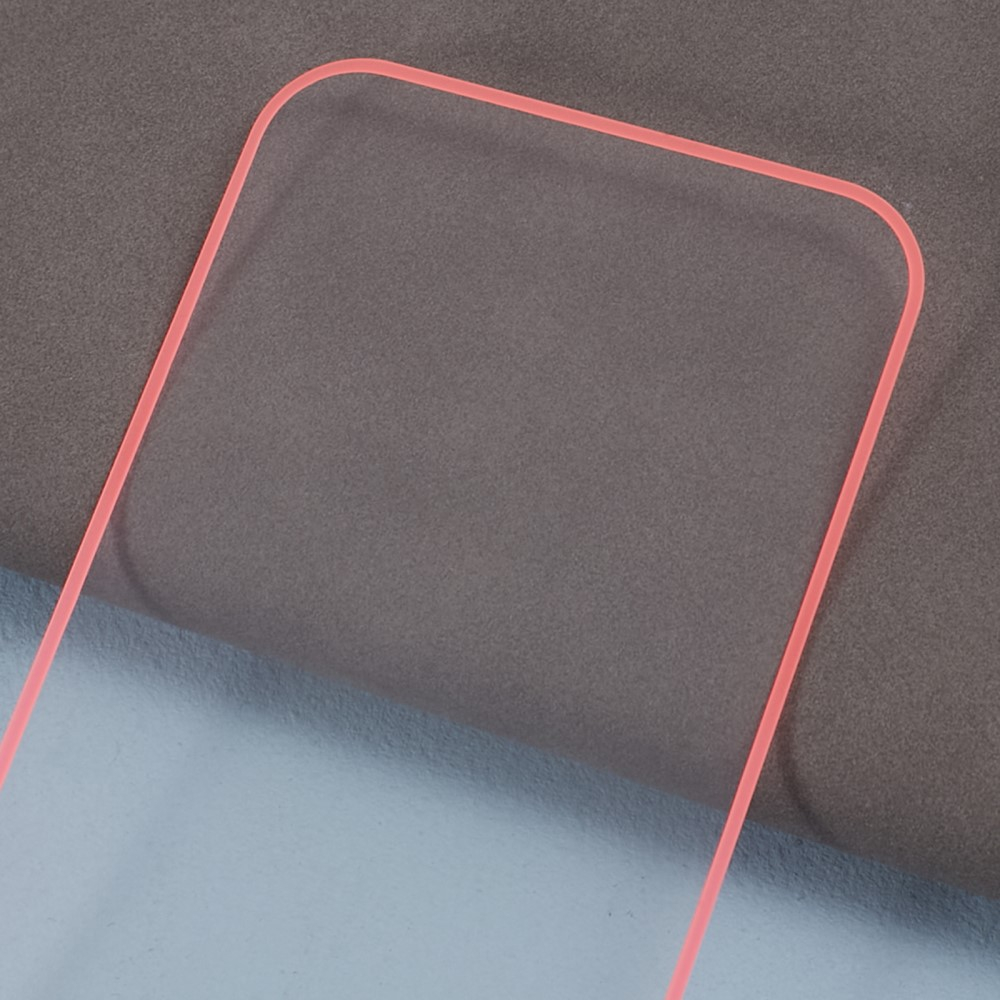 iPhone 14 Pro Full-Screen Vollbild Glas Fluoreszierender Display Schutz mit Leuchtendem Alu Rahmen - Pink / Transparent
