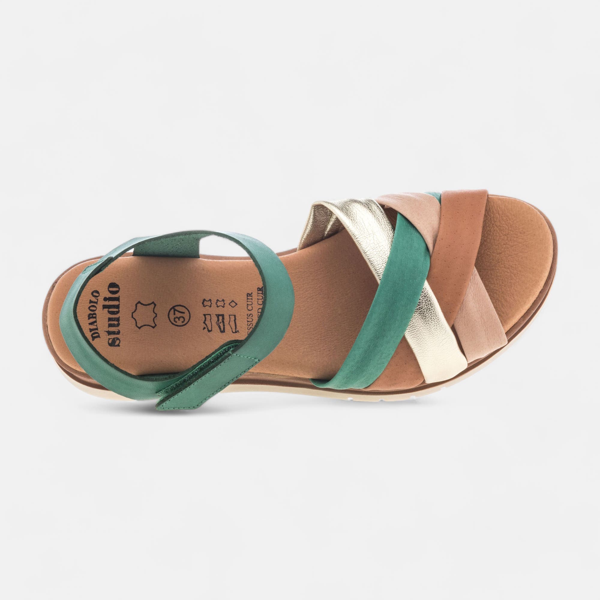 Sandales à talon compensé Femme en cuir vert