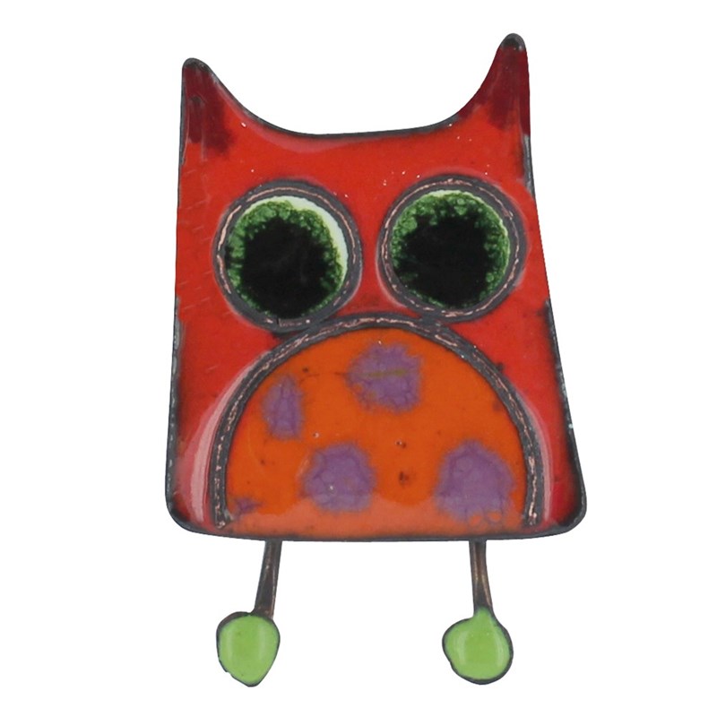 Broche Pin's Hibou Émaillé Rouge à Pois Violet