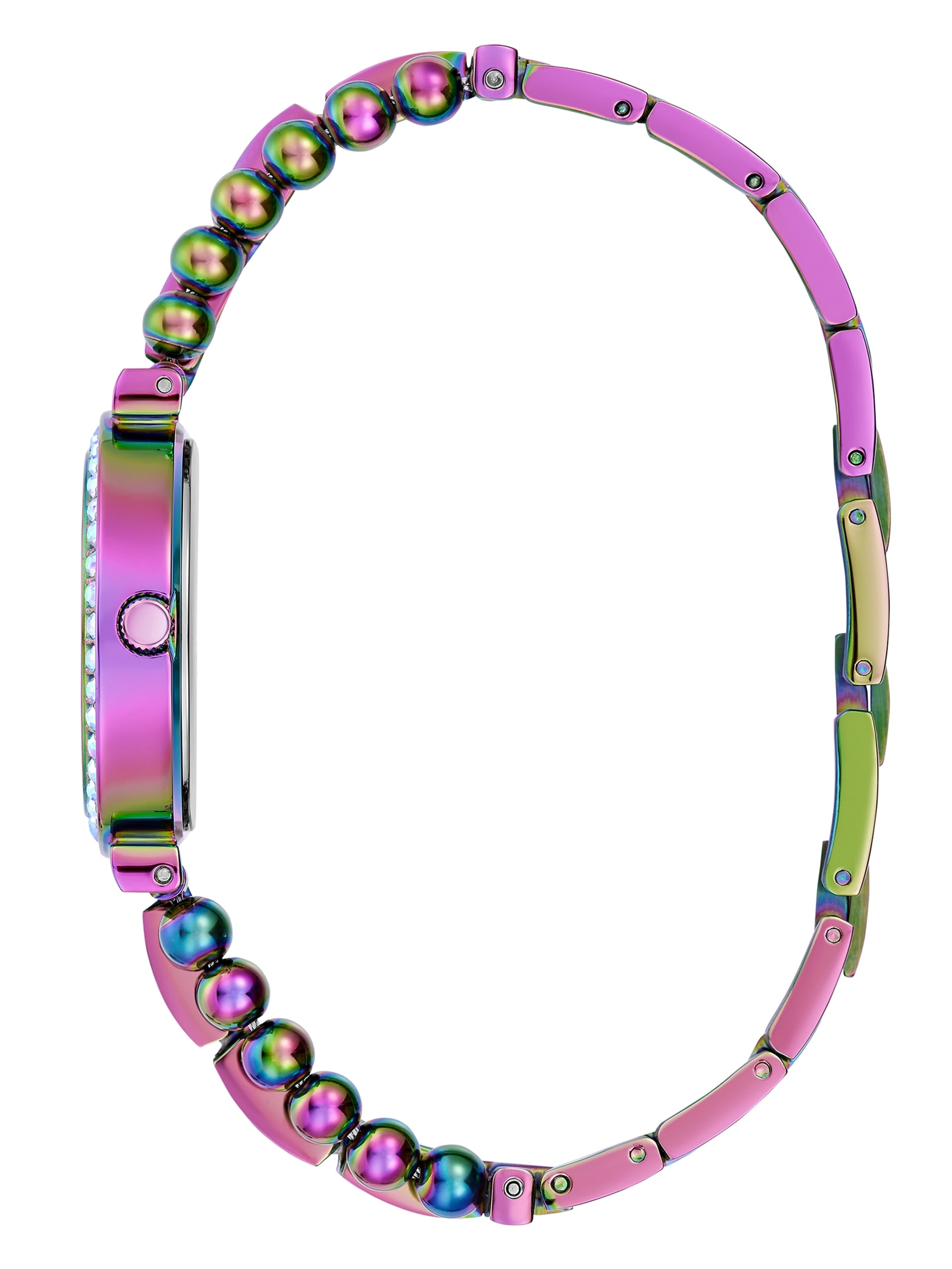 Relógio analógico com strass iridescente