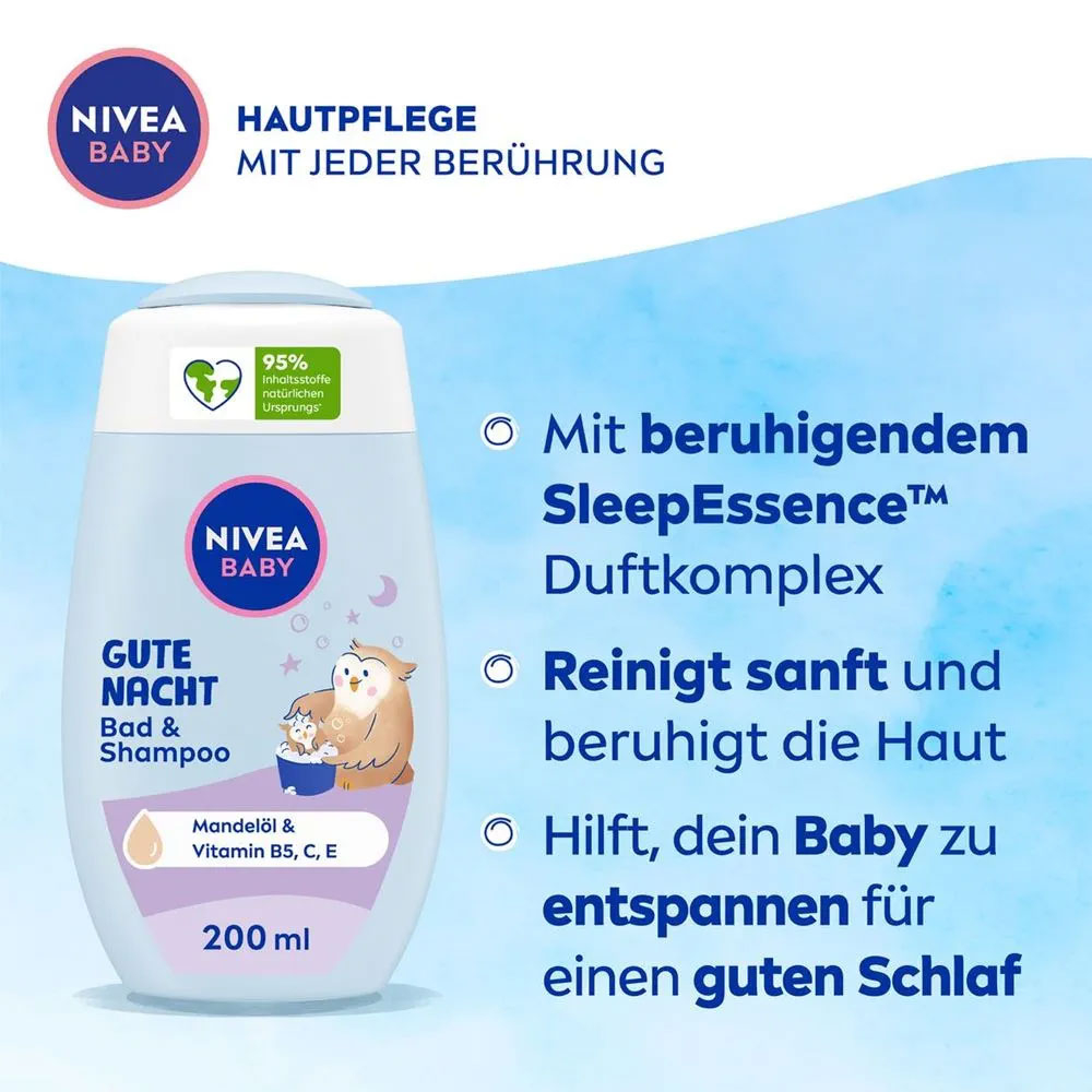 (200ml) Gute Nacht Bad & Shampoo Baby Pflege Duschgel mit Mandelöl / Vitamine (80546)