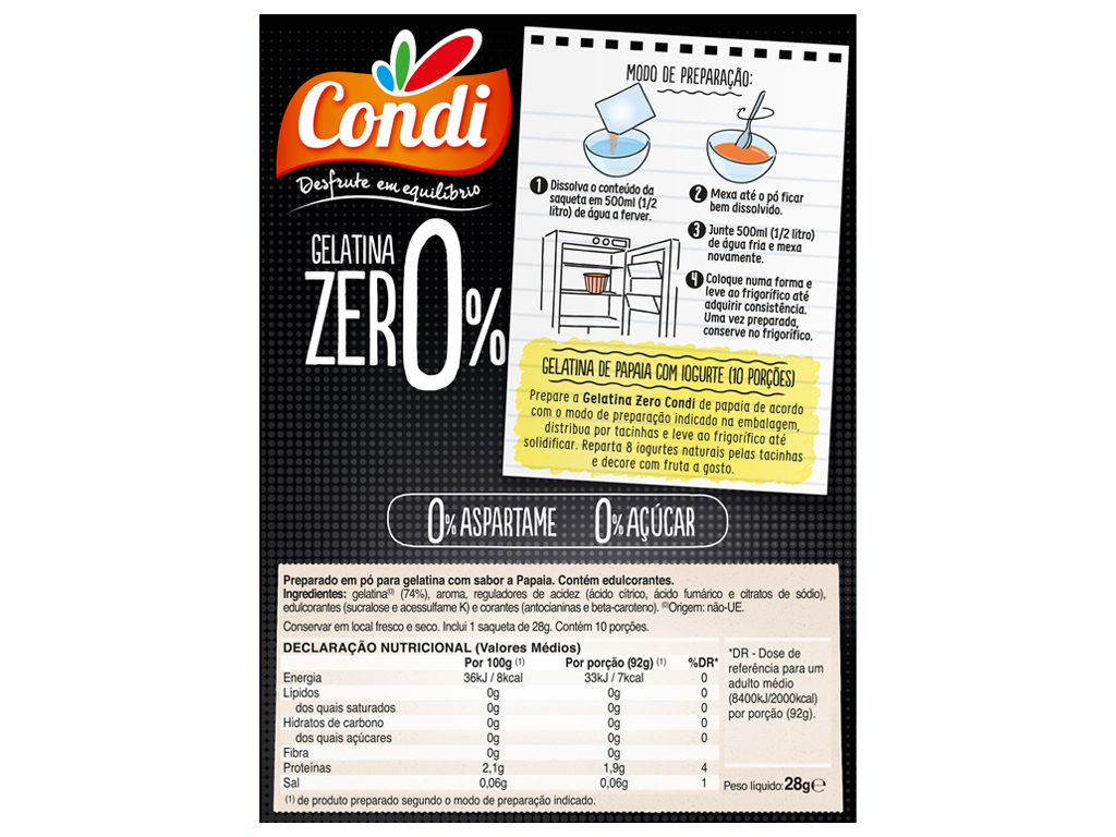 GELATINA CONDI ZERO PAPAIA 28G