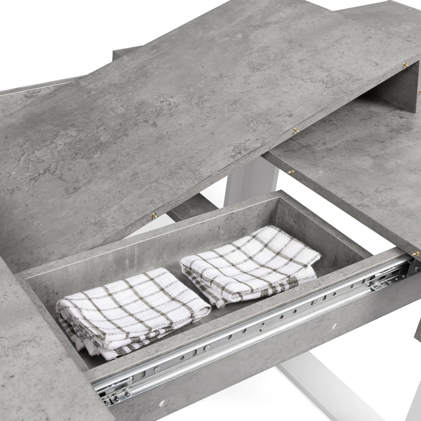 Table à manger extensible rectangle OREGON avec rangement 4-8 personnes effet béton et blanc 160-200 cm