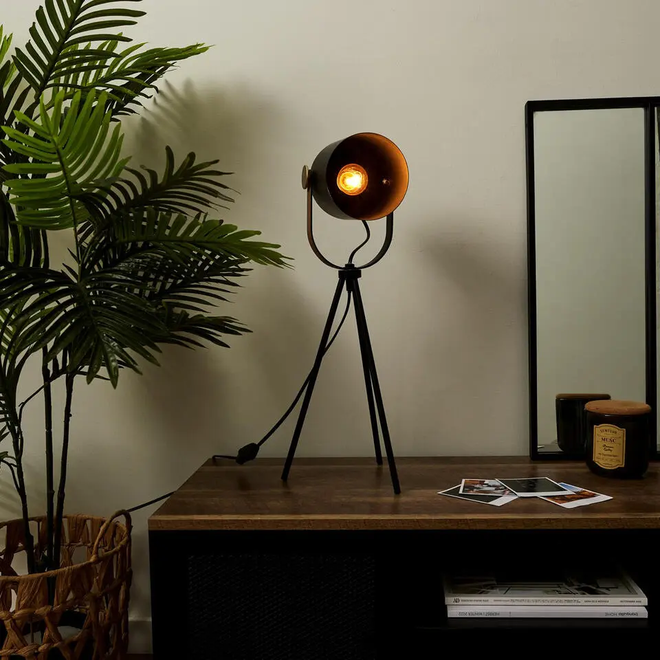 Home deco factory tafellamp industrieel - zwart - H46 cm