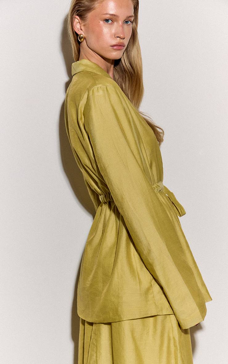 Chartreuse Blazer Cintré À Nouer En Organza Transparent Vert Pâle