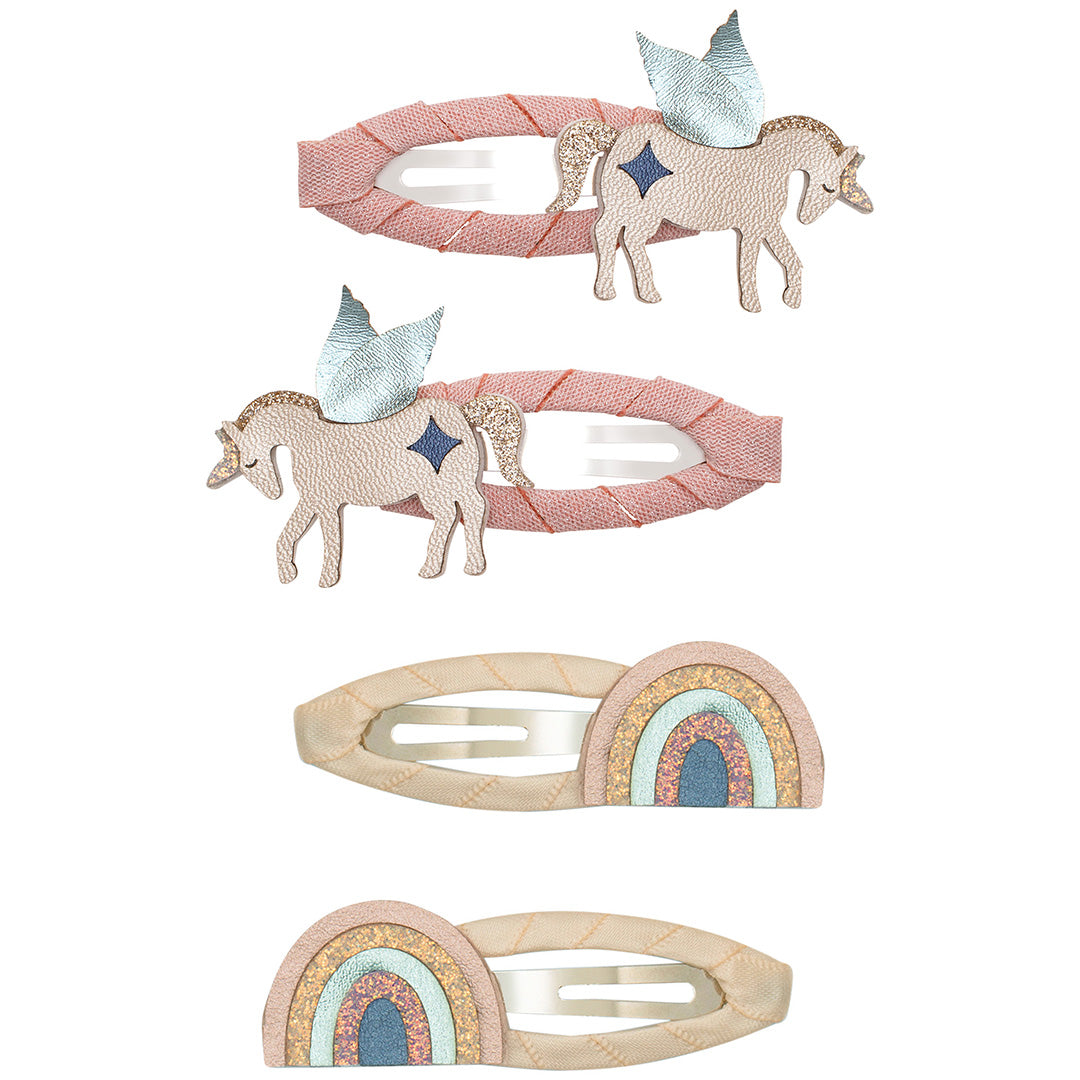 mimi & lula haarspeldjes winged unicorn and rainbow - pink multi - 4st
