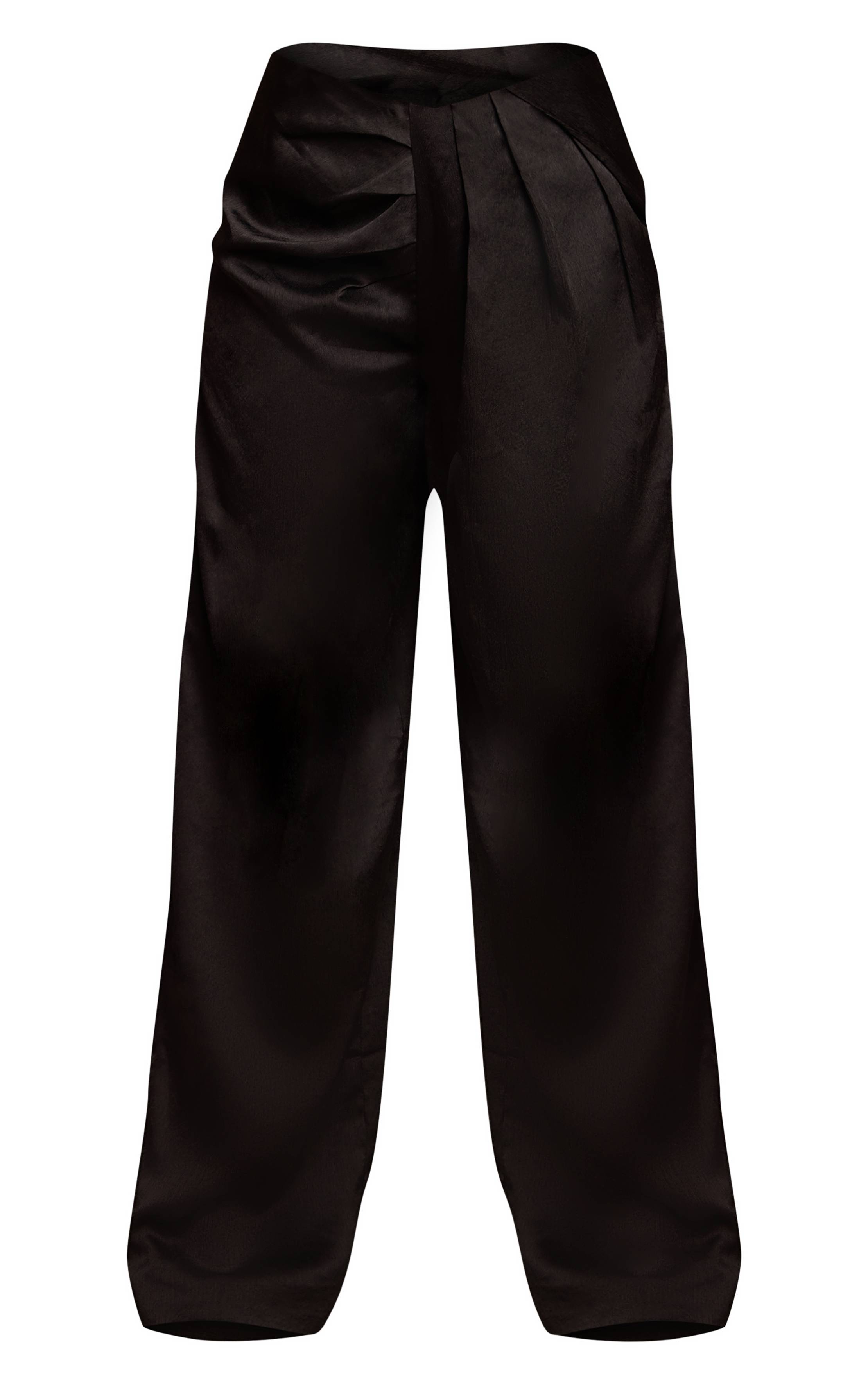 Noir Pantalon Large Plissé En Satin Martelé