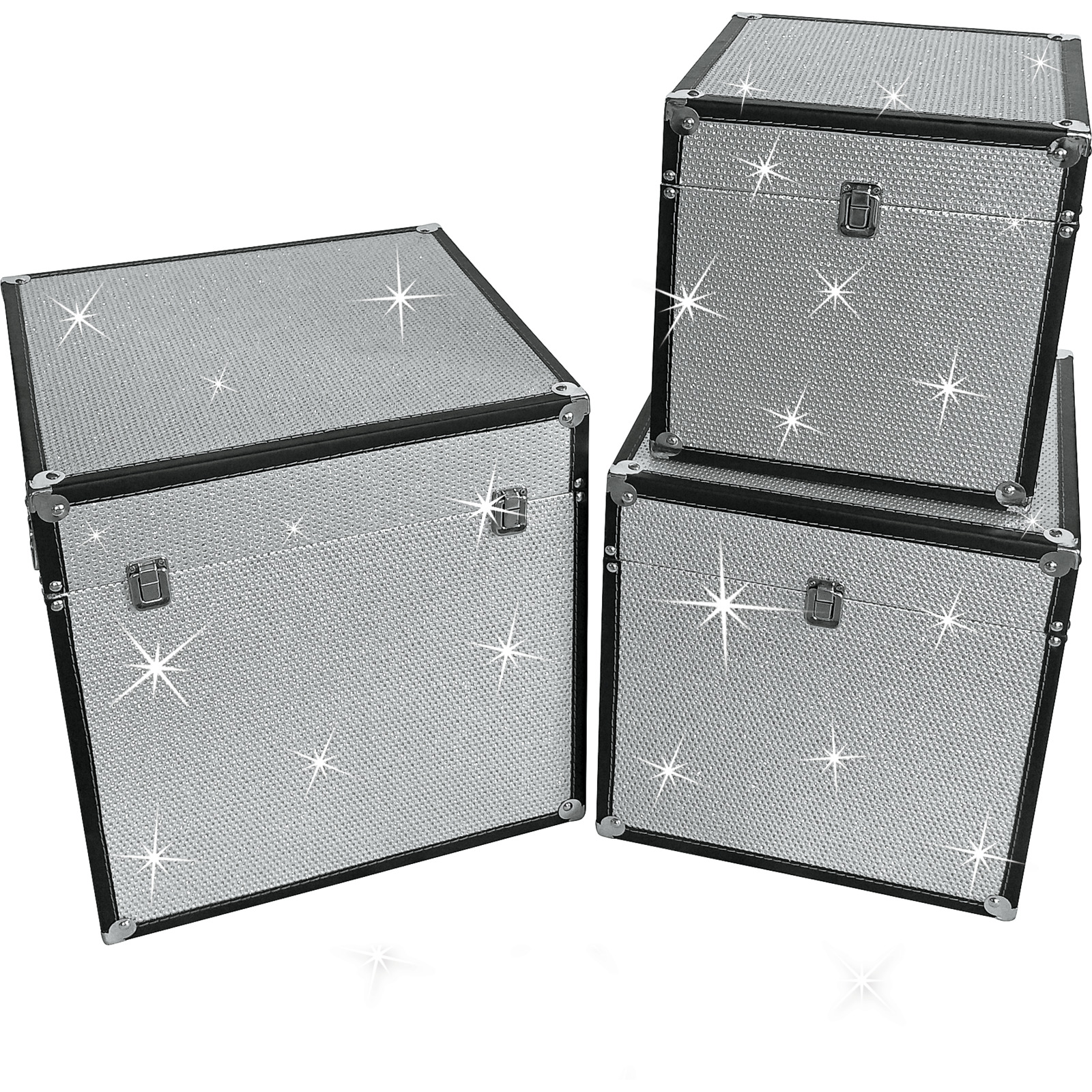 Truhe, quadratisch silber mit Glitzer, verschiedene Grössen