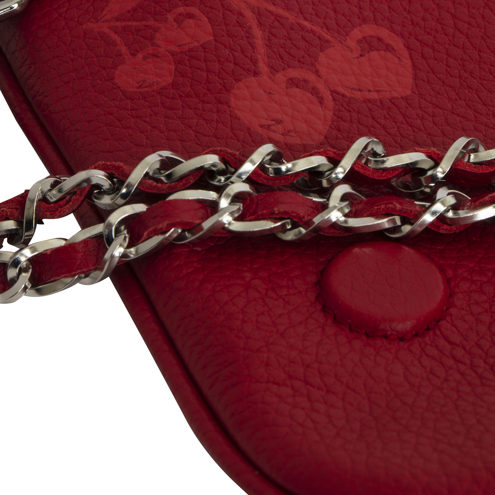 ROCK - Pochette en cuir grainé à motifs cerises | Rouge
