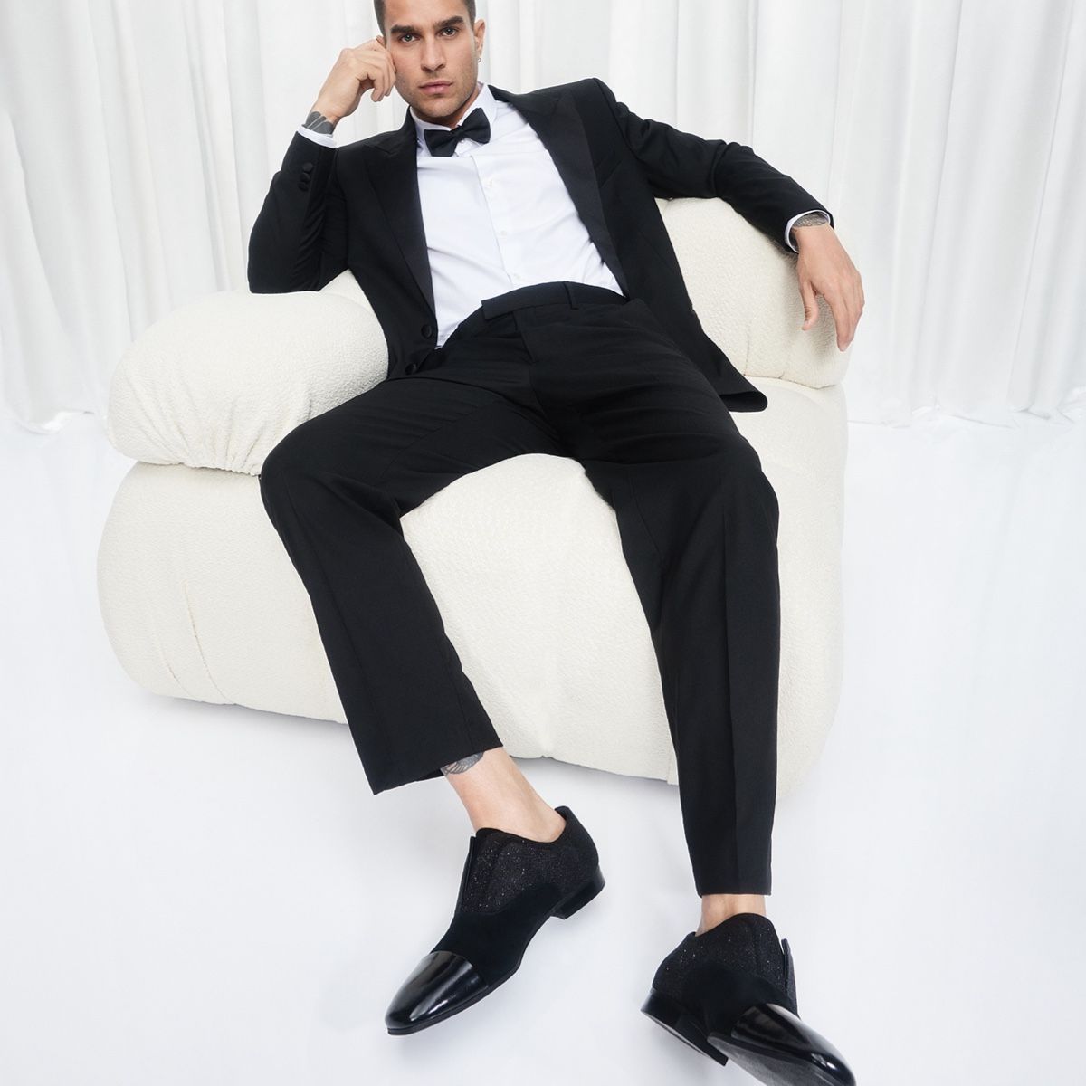 Valenti Black Leather Mixed Material Men Dress Shoes