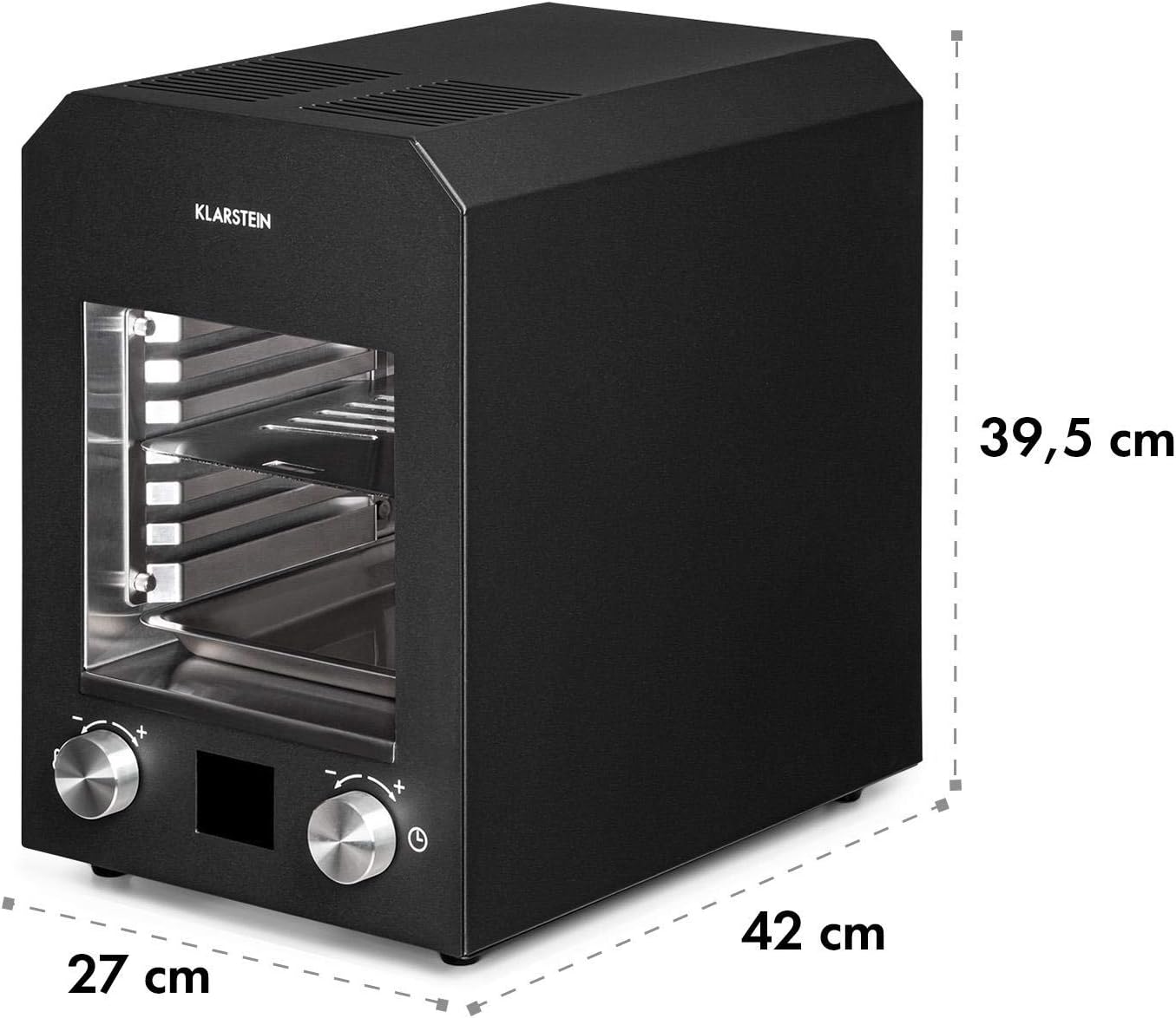 Klarstein Hannibal - Hochtemperaturgrill, Indoor-Grillgerät, Leistung: 2.200 W, Temperatur: 200-850 °C, Infrarot-Heizelement, CharForce System, Grillfläche: 18,5 x 30 cm, LED-Display, Timer, schwarz