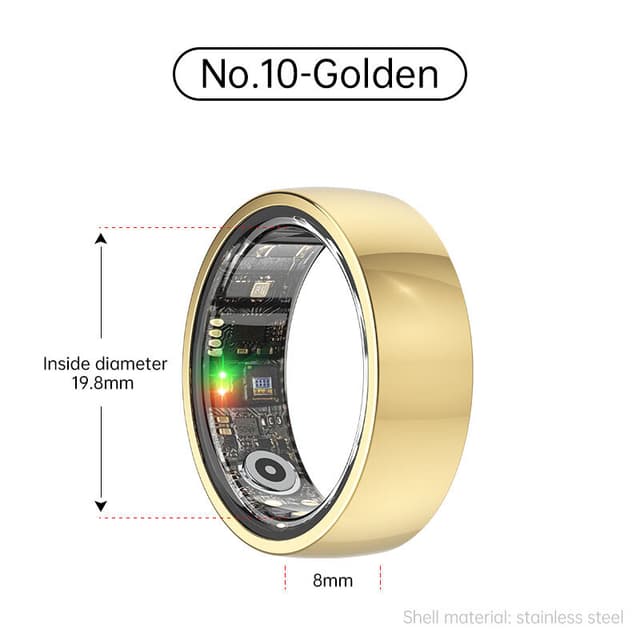 Smart Ring R1000 – Søvnmonitor, Bluetooth 5.0, Blood Oxygen Monitor Guld 10