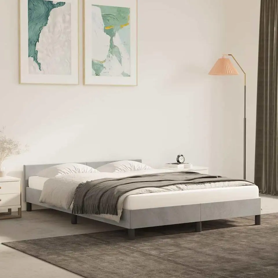 vidaXL - Tweepersoonsbed met hoofdeinde - Lichtgrijs - Fluweel - 140x190 cm