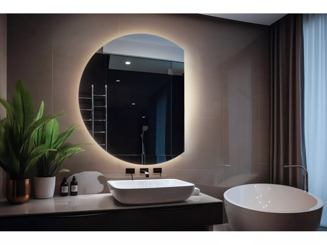 Miroir rond biseauté, miroir moderne avec rétroéclairage LED - 80 cm - Lumière neutre