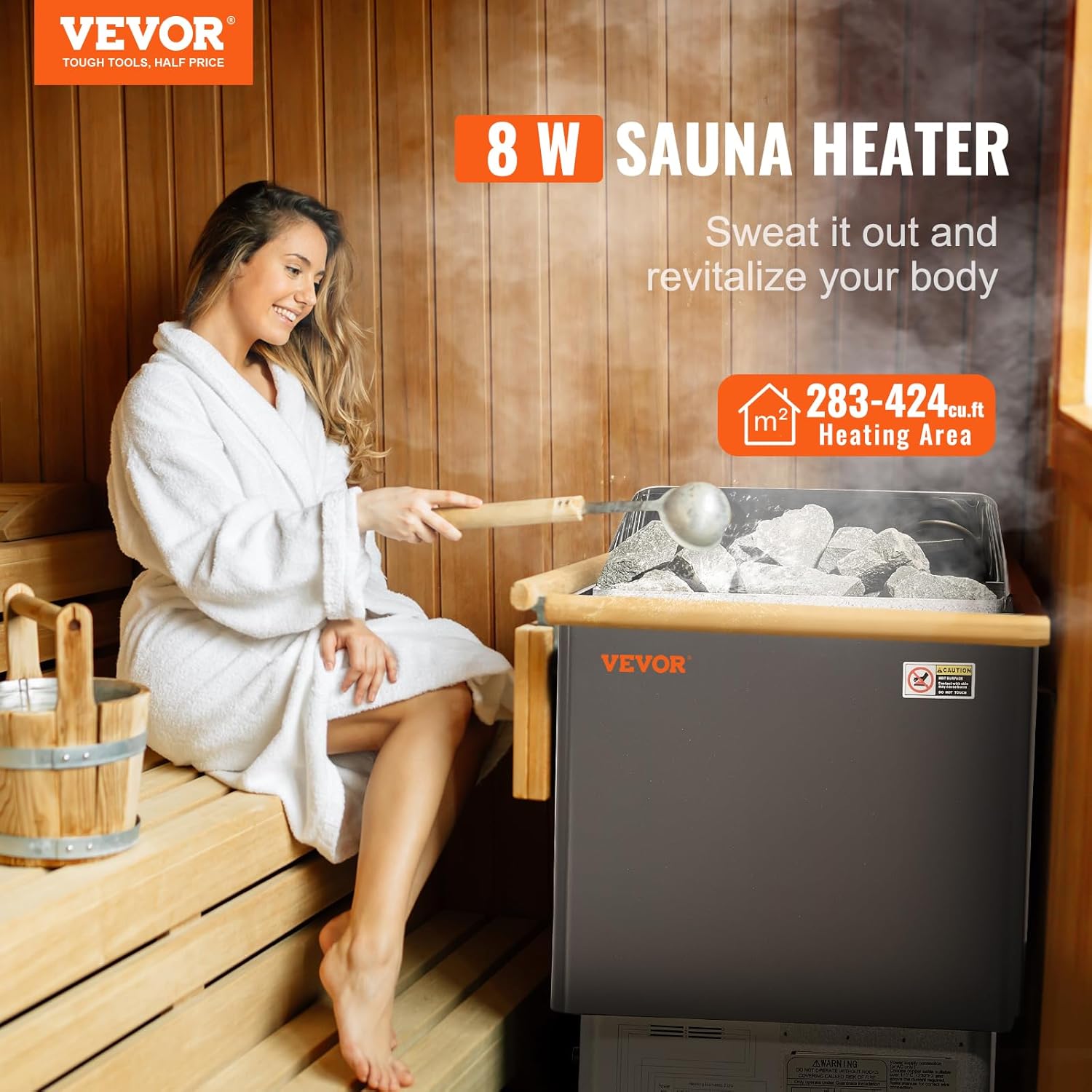 VEVOR Saunaofen, 8 kW, 400 V 3N tragbare Saunaheizung für drinnen & draußen mit 3-Stunden-Timer, digitaler Steuerung für 8–12 m³ großes Zuhause, gewerbliche Nutzung in Hotel-Spa-Duschen, max. 110 °C