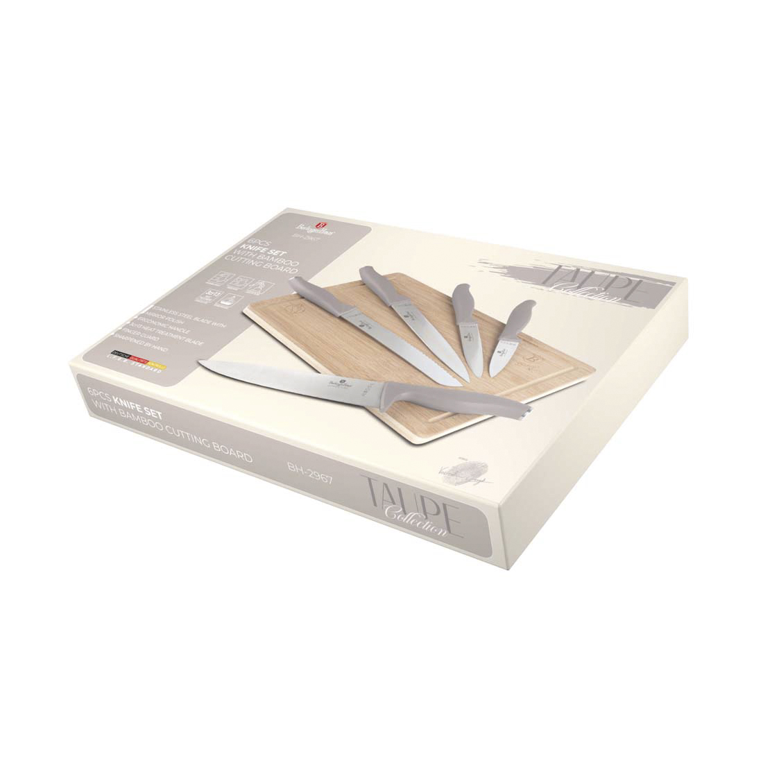 Berlinger Haus 6-teiliges Messer-Set mit Bambus Schneidebrett Taupe Collection
