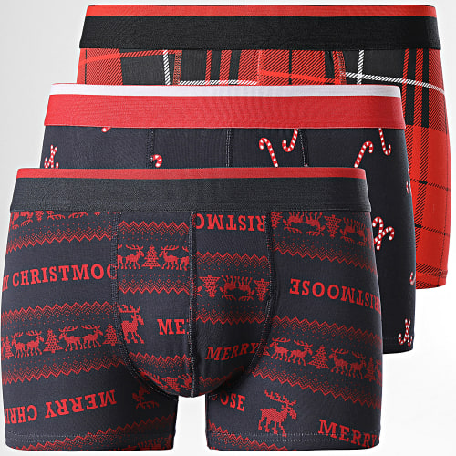 Lot De 3 Boxers X-Mas Rouge Bleu Marine Noir