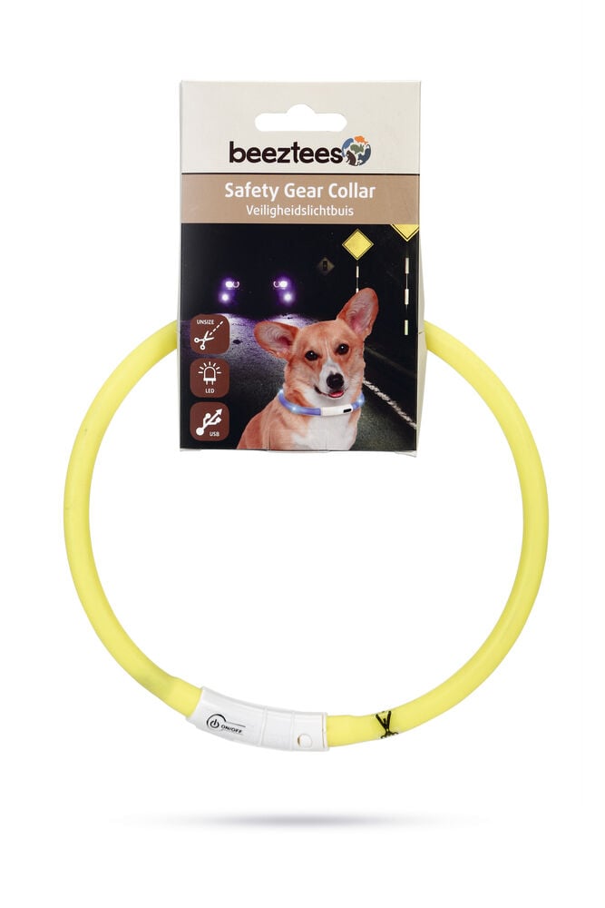 Beeztees Dogini USB - Lichtgevende Halsband  - Hond - geel - 70 cm