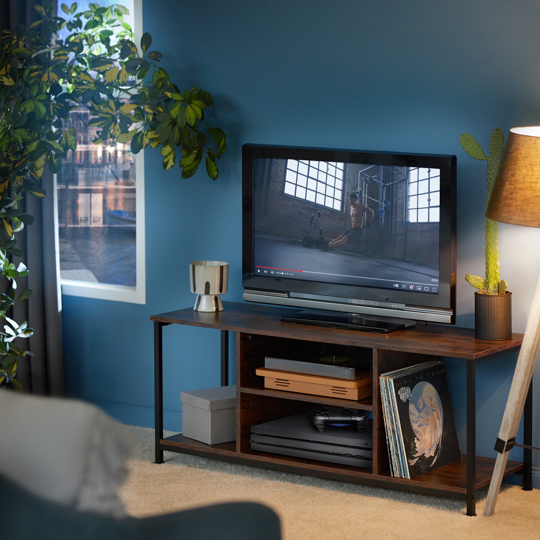 tectake® TV-Regal, Industrial Style, 4 offene Fächer, verstellbarer Einlegeboden und Kabelaussparungen, 110 x 40 x 50,5 cm