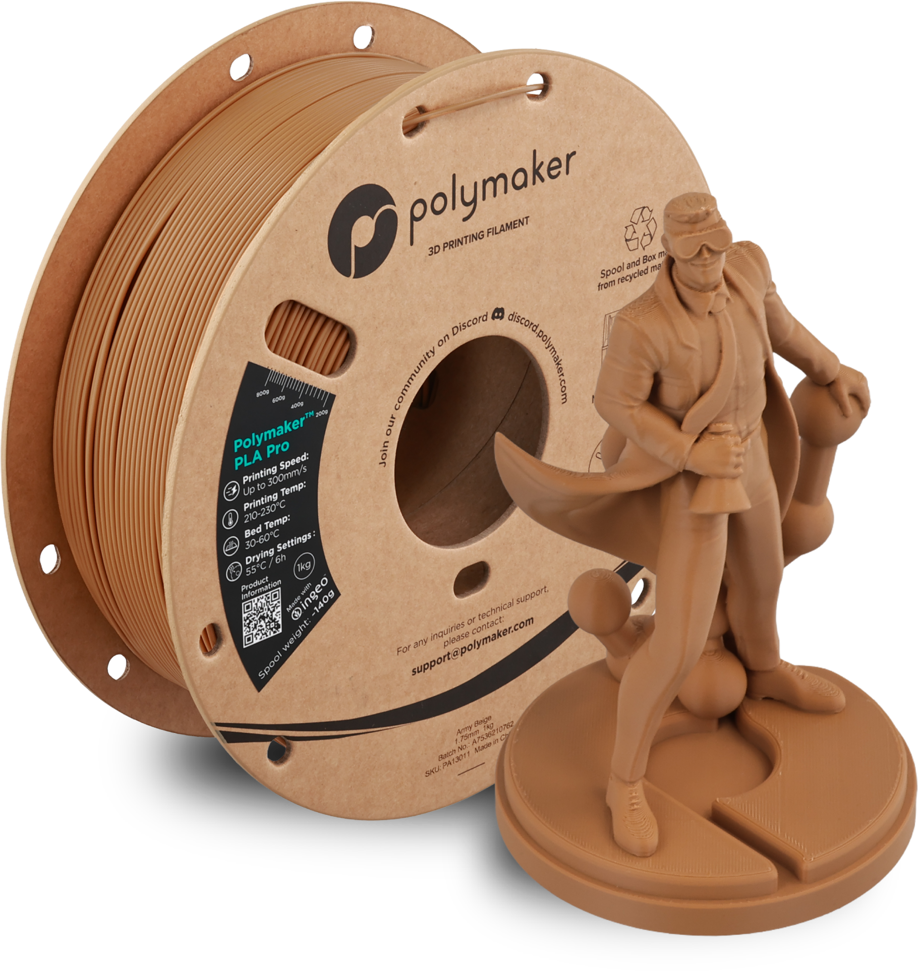 Polymaker  PLA Pro Army Beige, 1,75 mm / 1000 g    Neue, verbesserte Formulierung: Hochleistungs-High Speed-PLA in Army Beige