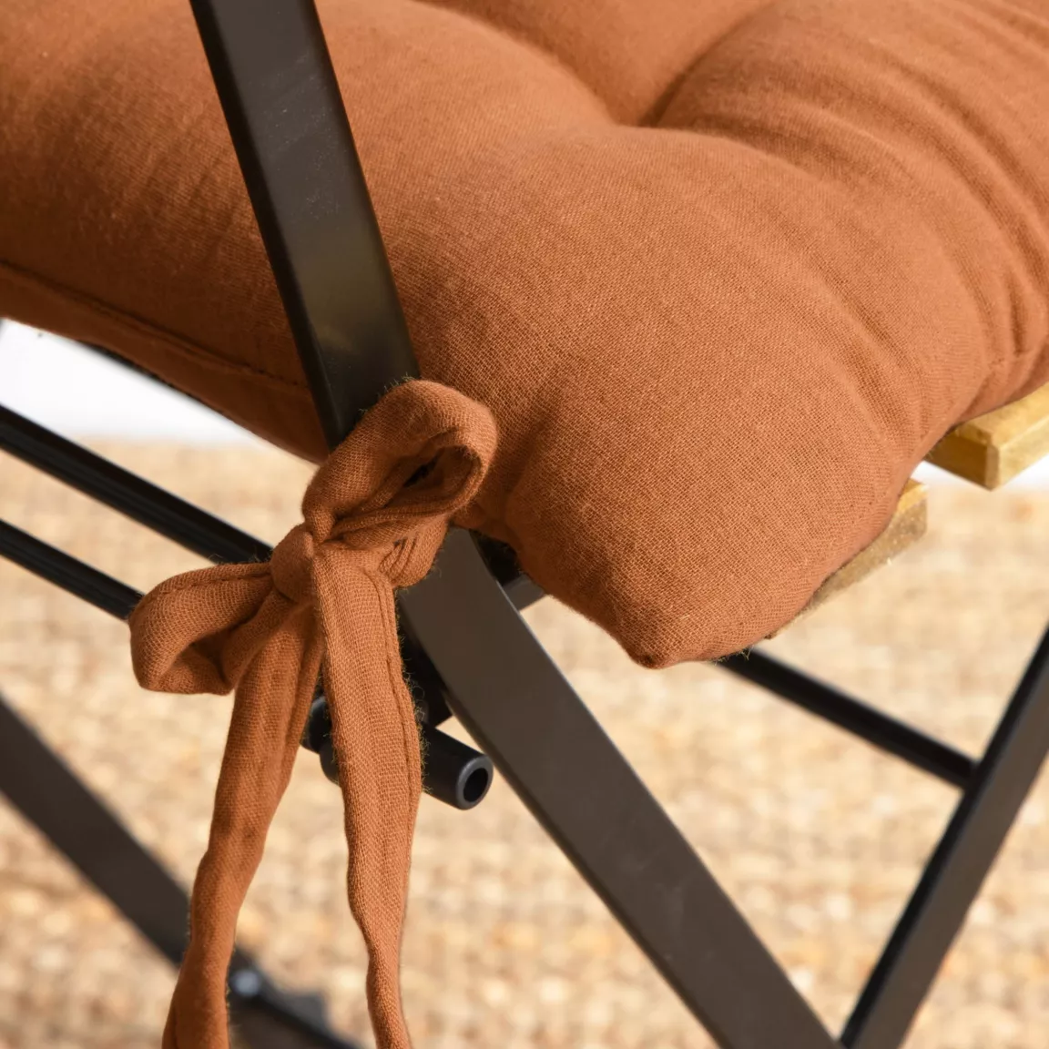 Galette de chaise carrée gaze de coton (40 x 40 cm) Gaïa Abricot