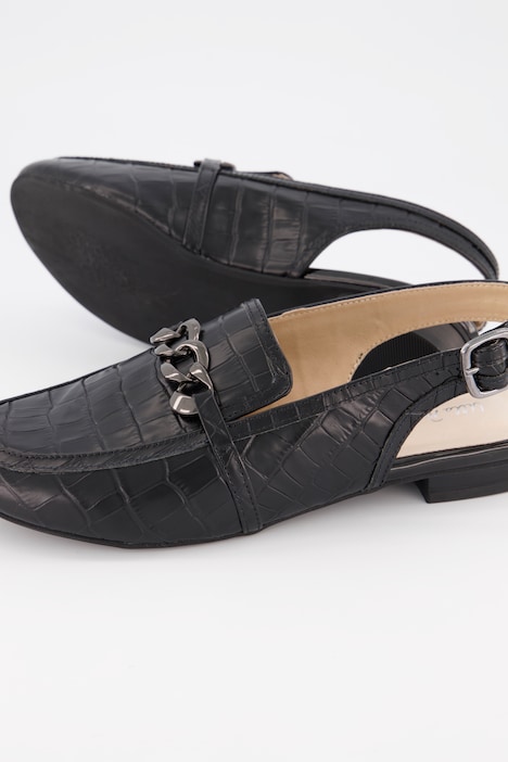 Leder-Mules, Kroko-Optik, Weite H