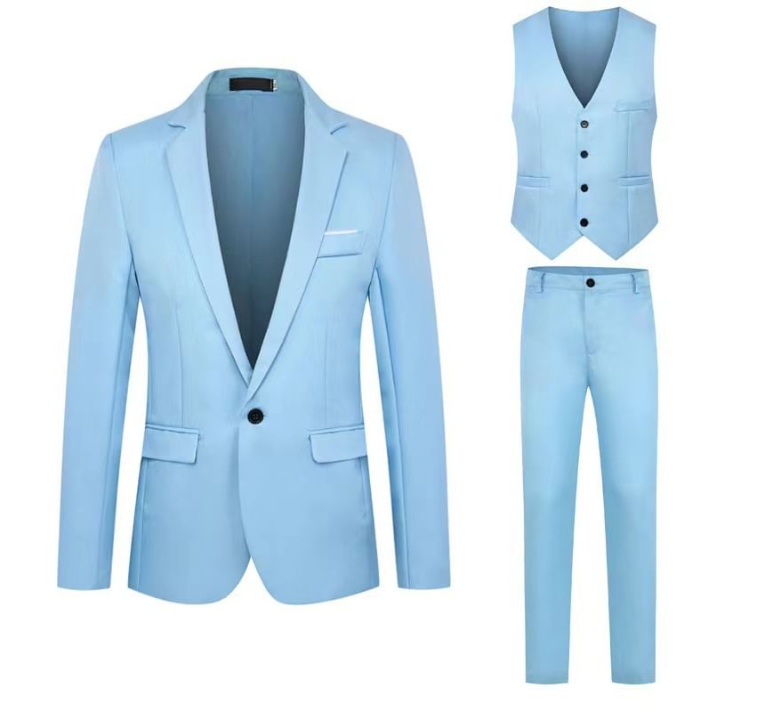 YIKES - Set: Effen blazer met één knoop + vest met één rij knopen + rechte pantalon met hoge taille