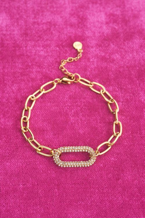Schakelarmband met strass bedel