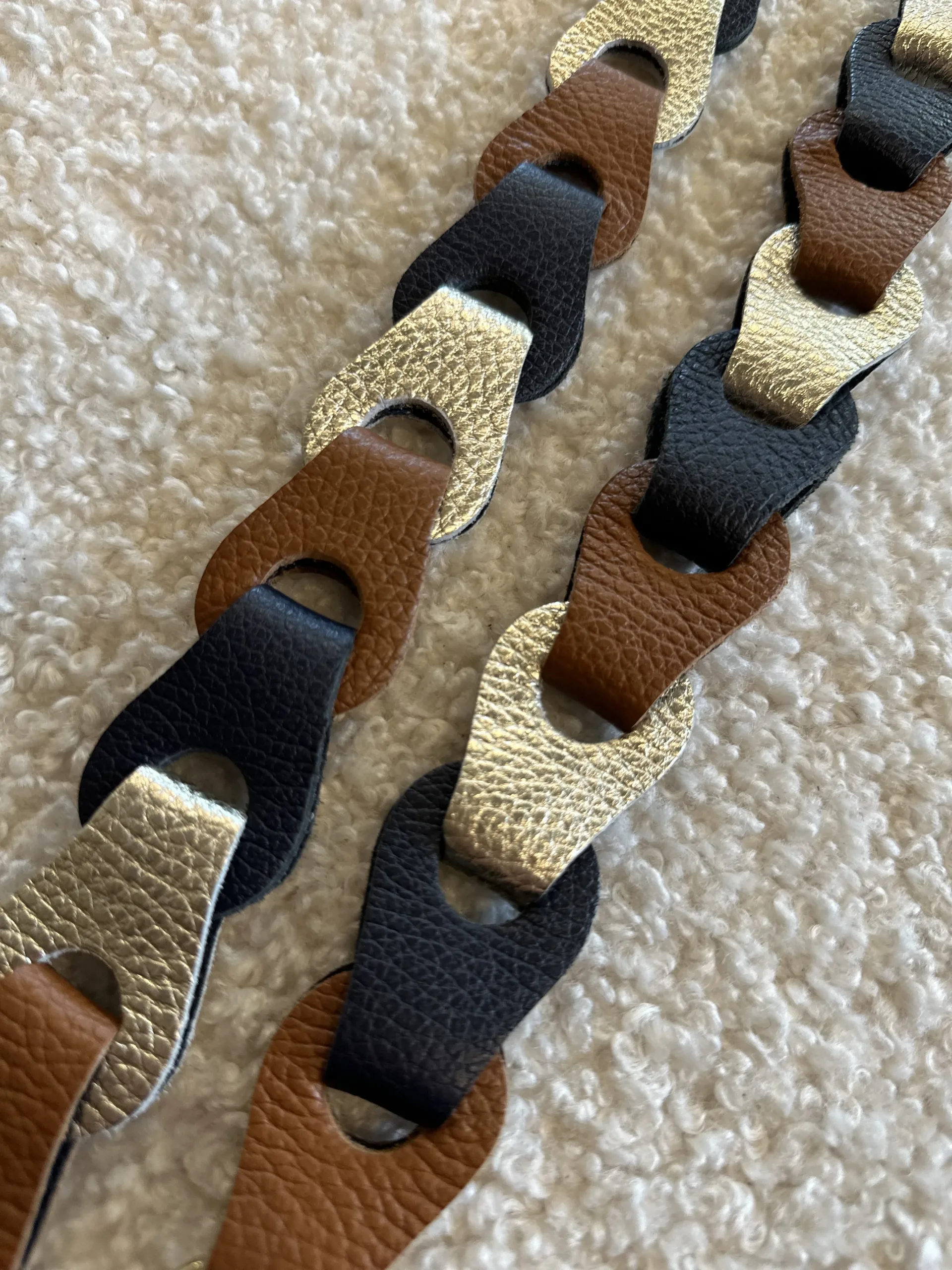Bag Strap - Breed Cognac/Donker Blauw/Zilver - Goud