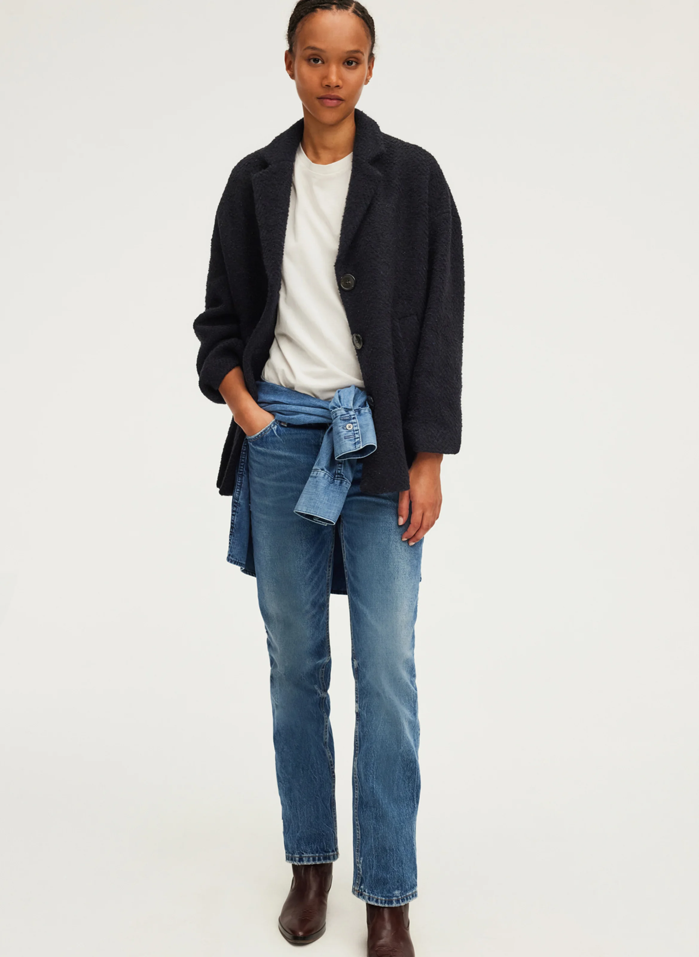 LILA - Manteau ample col tailleur en laine mélangée | Bleu