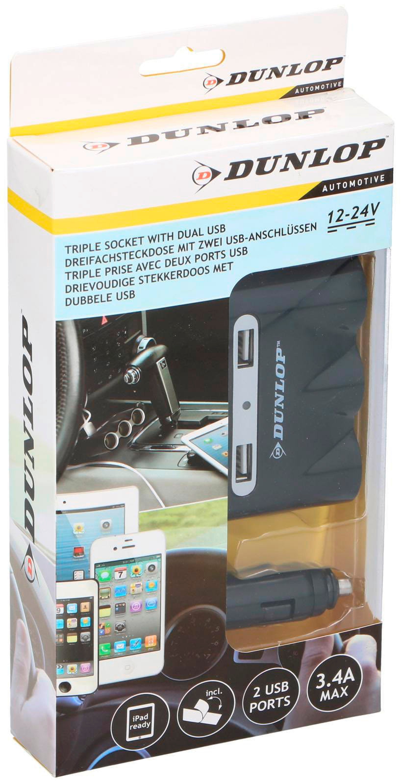 Dunlop 3-fach Steckdose 12/24 V mit 2 x USB