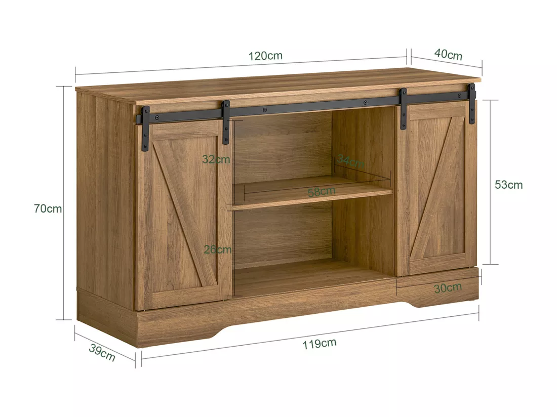 Commode Meuble Bas Buffet Avec Porte De Grange Coulissante Armoire À Chaussures , Fsb60-br