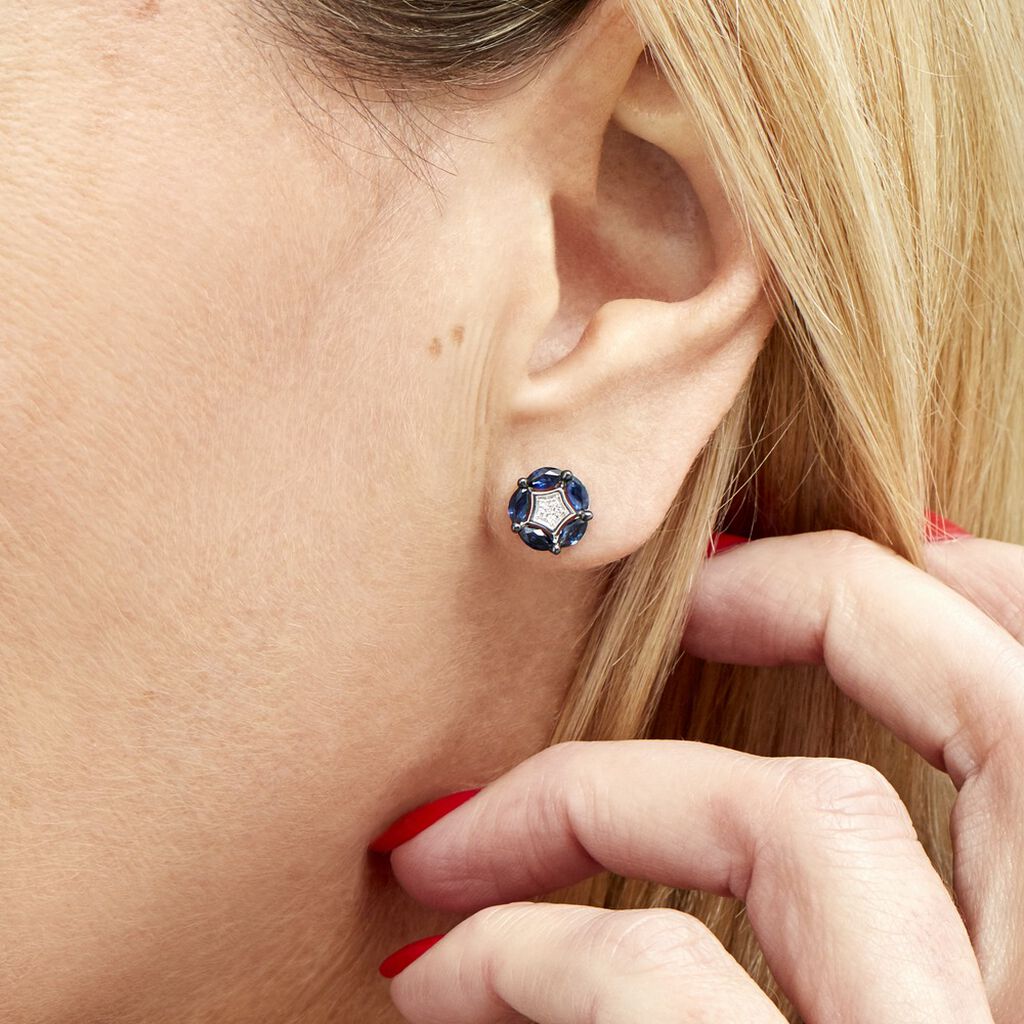 Boucles D'oreilles Puces Milana Or Blanc Saphir Et Diamant