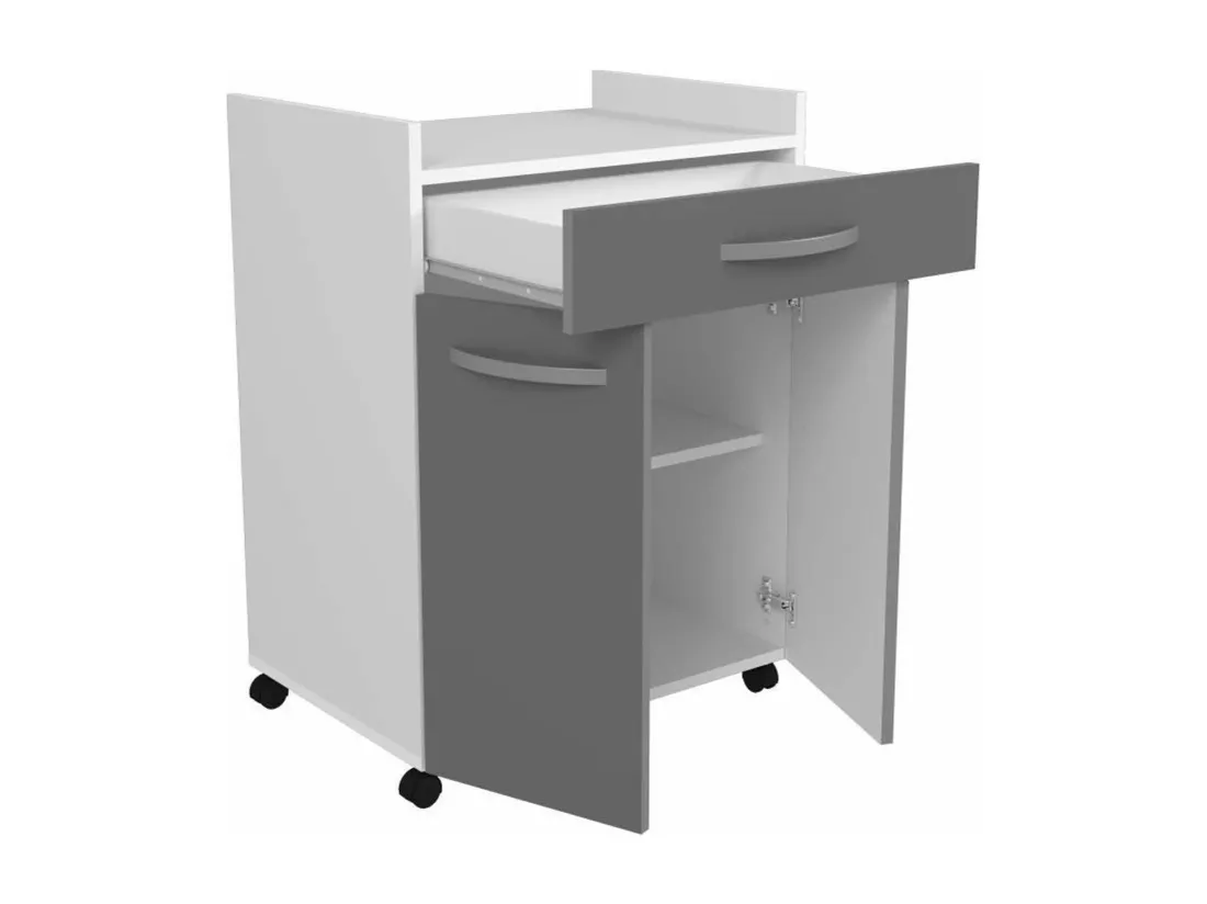 Desserte de 60 cm - 1 Tiroir et 1 Porte - 60 x 44 x 81 cm - Coloris Gris brillant