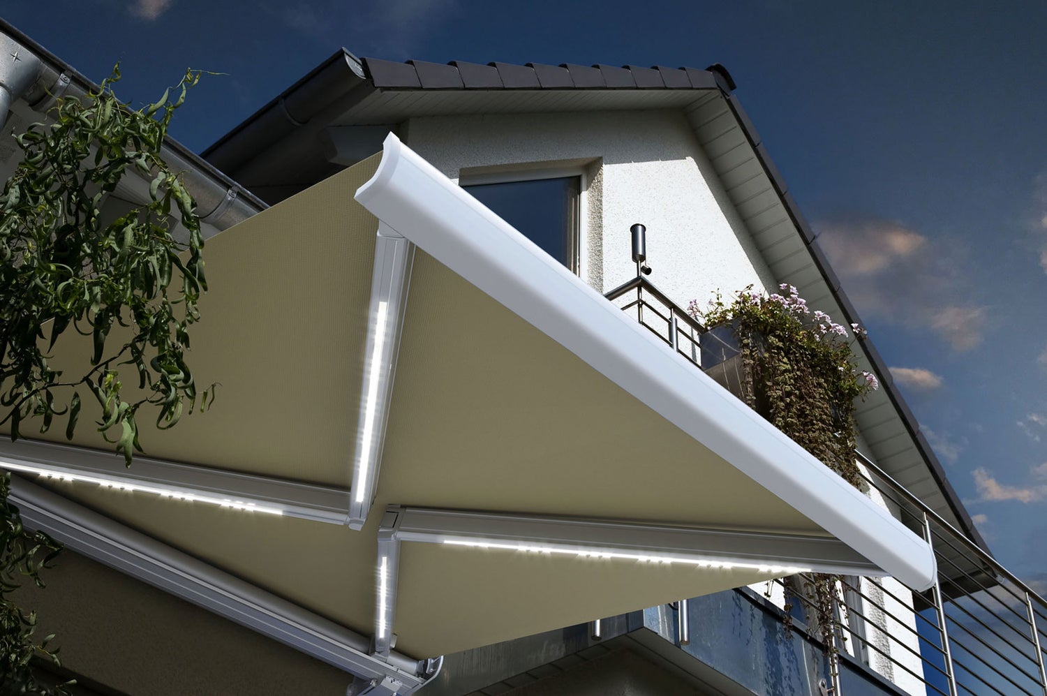 Home Deluxe - LED Full Cassette Zonnescherm ELOS - Zandkleurig, 500 x 300 cm - incl. wind- en zonsensor, afstandsbediening, handslinger, bevestigingsmateriaal | Terrasoverkapping, zonwering, windscherm