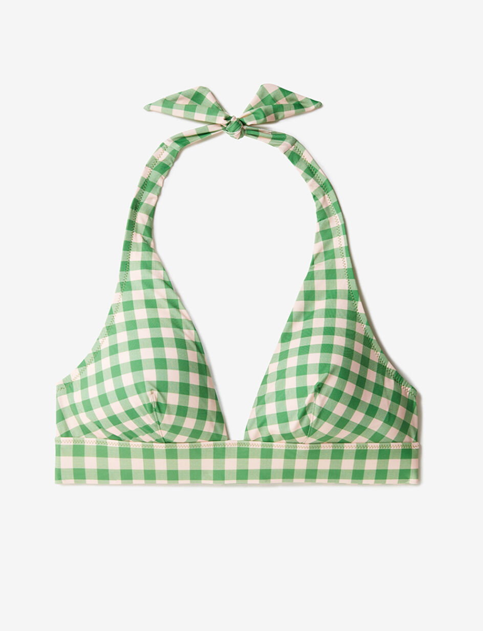 Haut de maillot de bain triangle sans armatures paddé - carreaux vichy vert vif