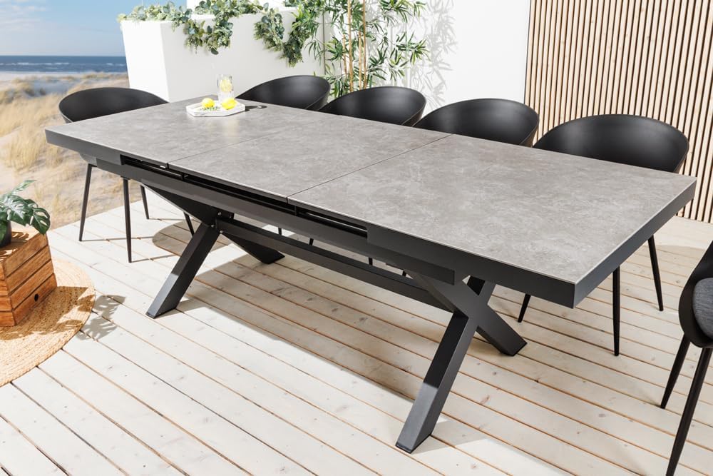 Riess Ambiente Ausziehbarer Outdoor Esstisch Empire 180-240cm hellgrau Keramik anthrazit Gartentisch wetterfest Terrassentisch Dachterrassentisch Balkontisch Tisch